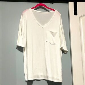 Oversized White V-Neck Short Sleeve Top